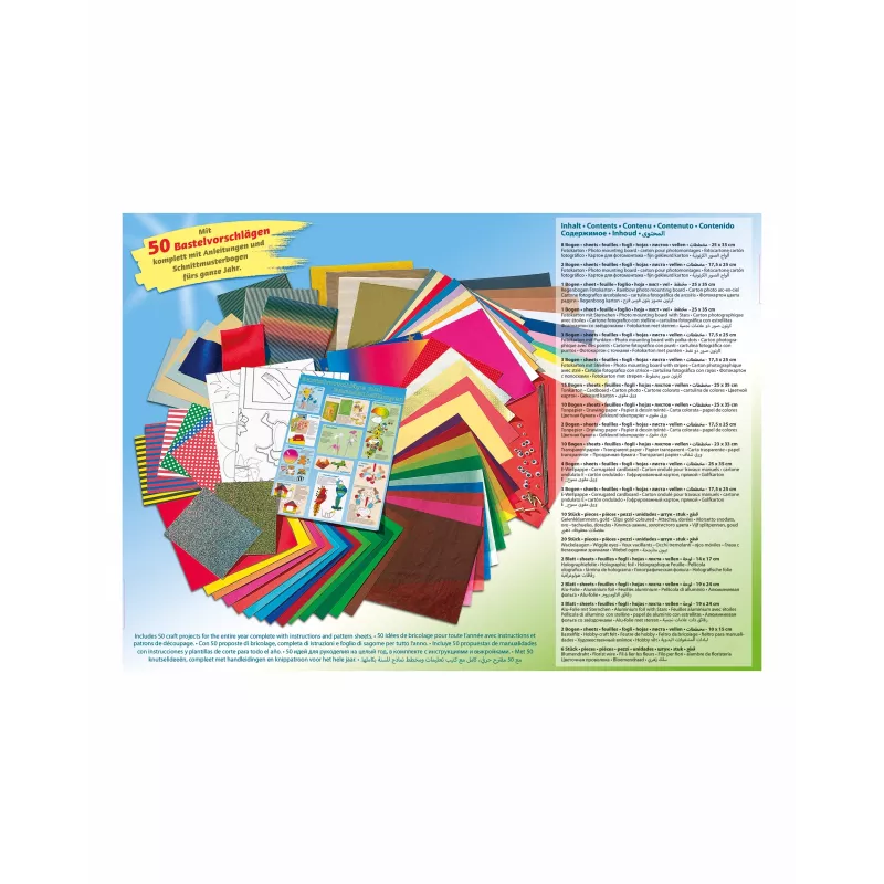 Folia 50915/1 Set de papel de manualidades - 107 piezas - Multicolor - Niños y niñas - Papel, cartón, film - Caja