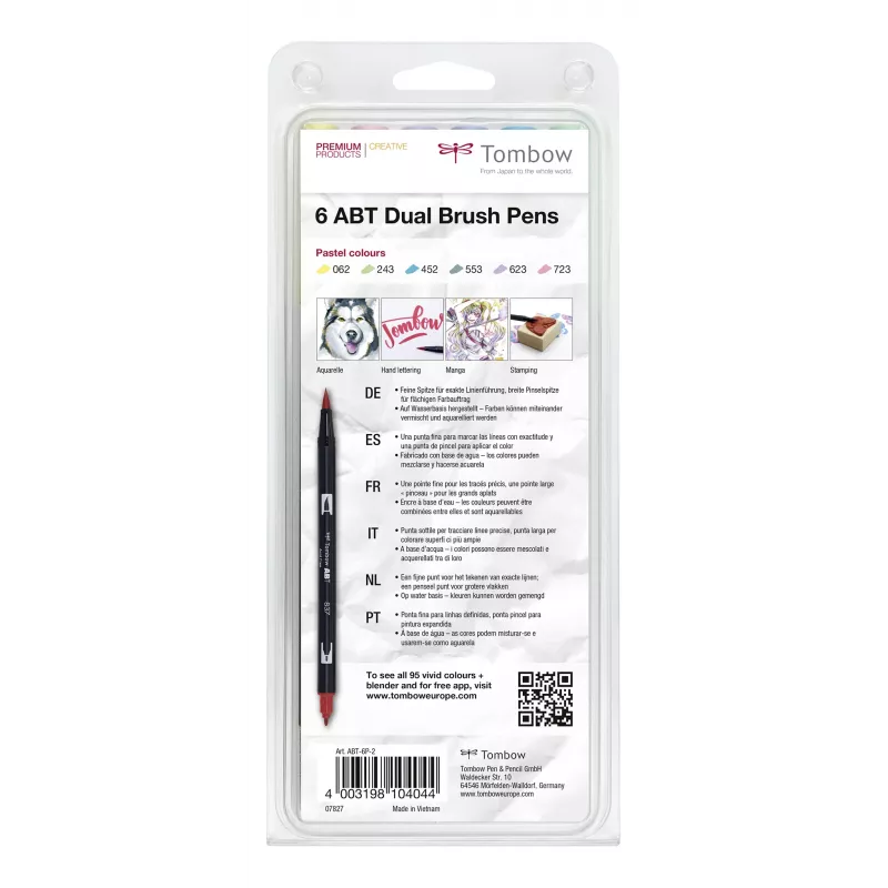 Tombow ABT-6P-2 Set de rotuladores Dual Brush Pen - 6 colores - punta fina y punta pincel - multicolor