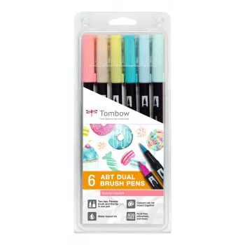 Tombow ABT-6P-4 Set de rotuladores Dual Brush Pen - 6 rotuladores - punta fina y punta pincel - multicolor - redonda