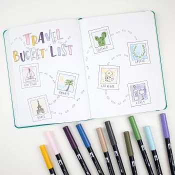 Tombow ABT-6P-4 Set de rotuladores Dual Brush Pen - 6 rotuladores - punta fina y punta pincel - multicolor - redonda