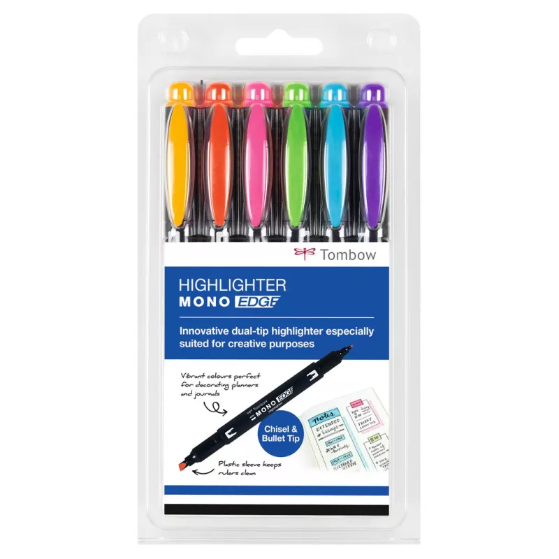 Tombow MONO Edge Set de rotuladores fluorescentes - punta cincel y punta redonda 3,8mm 0,8mm línea surtidos (6 rotuladores)