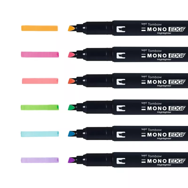 Tombow MONO Edge Set de rotuladores fluorescentes - punta cincel y punta redonda 3,8mm 0,8mm línea surtidos (6 rotuladores)