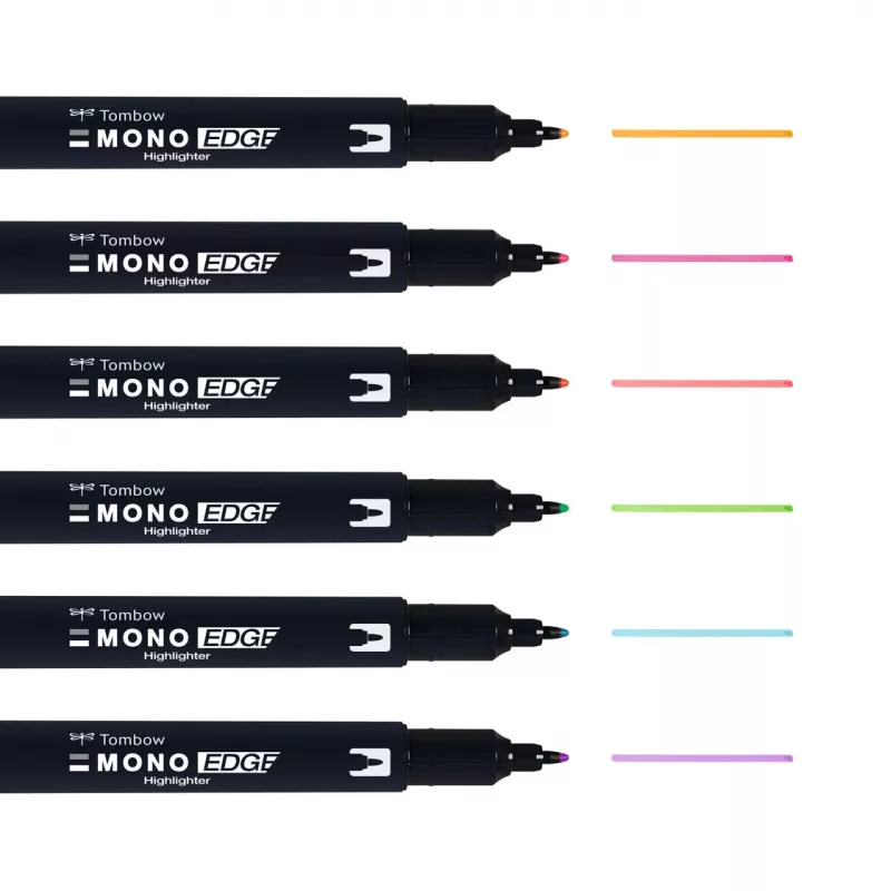 Tombow MONO Edge Set de rotuladores fluorescentes - punta cincel y punta redonda 3,8mm 0,8mm línea surtidos (6 rotuladores)