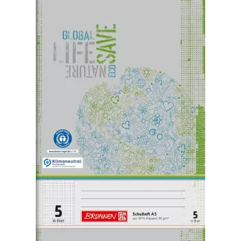Cuaderno escolar reciclado BRUNNEN Lineatur 5 cuadriculado sin margen
