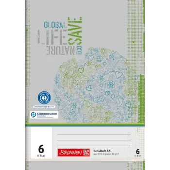 Cuaderno escolar reciclado BRUNNEN Lineatur 6 en blanco sin margen A4