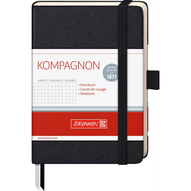 BRUNNEN KOMPAGNON cuaderno A6 cuadriculado negro 96 hojas encuadernación cosida