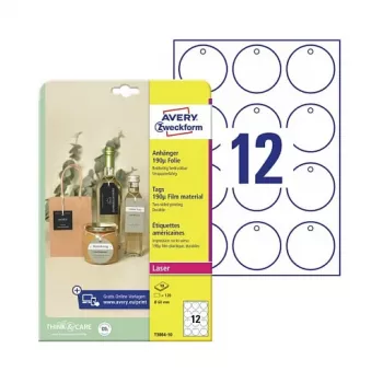 Avery Zweckform T3004-10 Etiquetas redondas no adherentes, poliéster, blancas, 60 mm, 120 etiquetas
