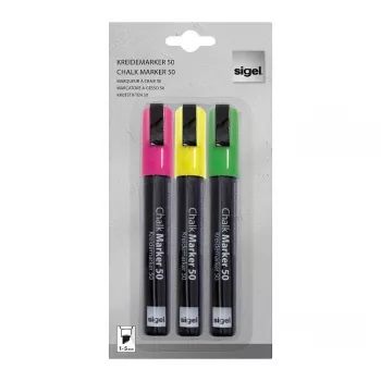 SIGEL Liquid Chalk Marker Set Rotuladores de tiza líquida a base de agua borrables Rosa Verde Amarillo pack de 3