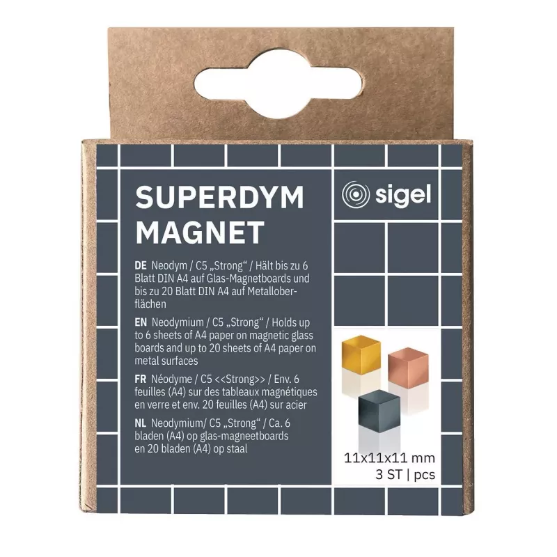SIGEL BA724 Imanes de neodimio cúbicos 11 mm Cobre Oro Gris Brillante pack de 3