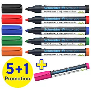 Schneider Maxx 290 set de rotuladores para pizarra blanca y rotafolio, 6 uds., colores surtidos, 2,0 - 3,0 mm