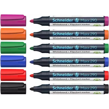 Schneider Maxx 290 set de rotuladores para pizarra blanca y rotafolio, 6 uds., colores surtidos, 2,0 - 3,0 mm