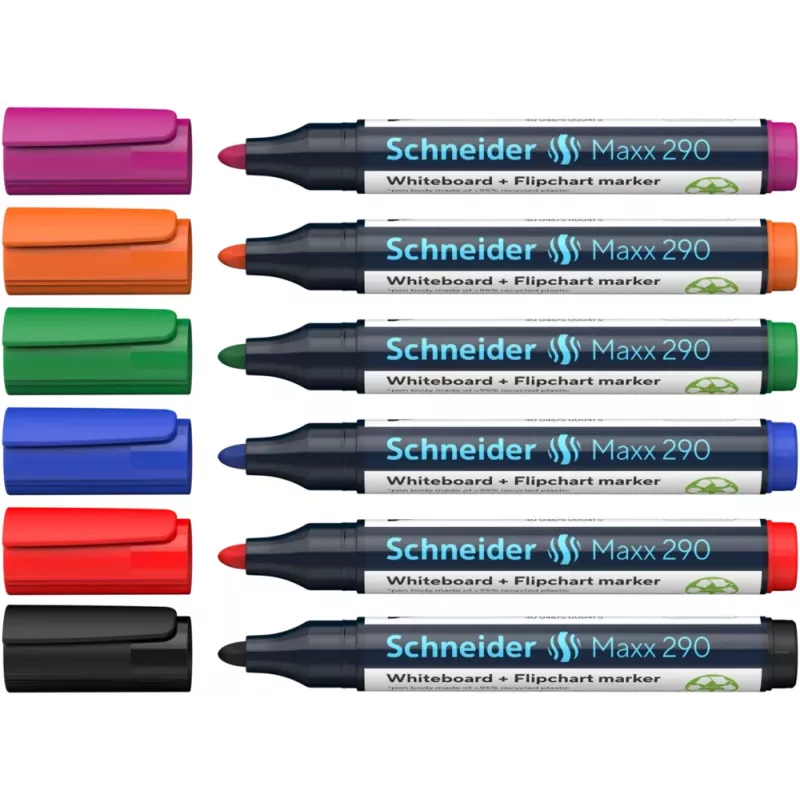 Schneider Maxx 290 set de rotuladores para pizarra blanca y rotafolio, 6 uds., colores surtidos, 2,0 - 3,0 mm