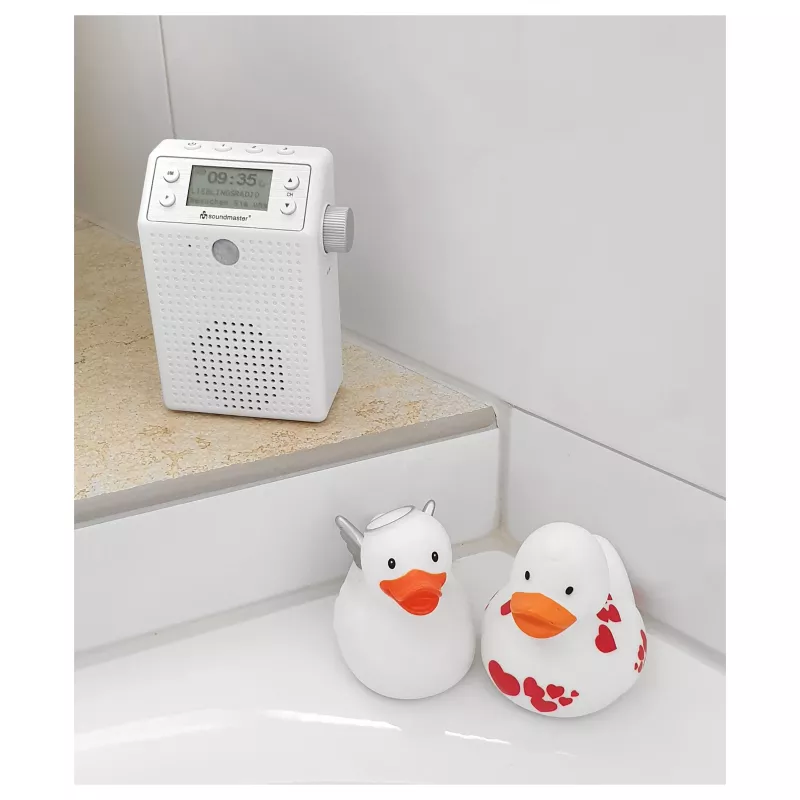 Soundmaster DAB60WE Radio de enchufe DAB+, FM, Bluetooth, USB con función manos libres, resistente a salpicaduras, blanco