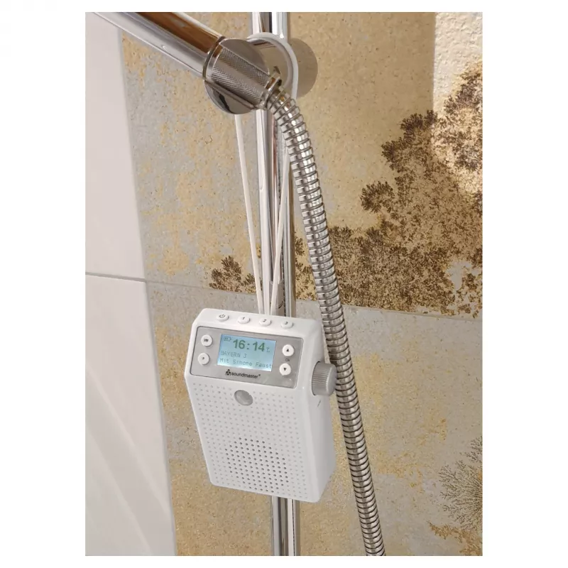 Soundmaster DAB60WE Radio de enchufe DAB+, FM, Bluetooth, USB con función manos libres, resistente a salpicaduras, blanco