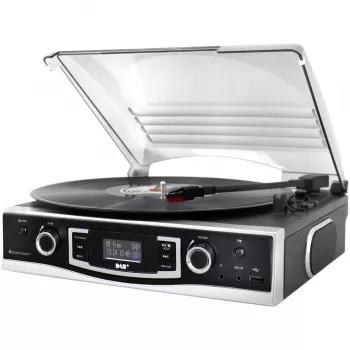Soundmaster PL590SW Cadena estéreo tocadiscos con DAB+, FM, AUX, USB, función de grabación, negro