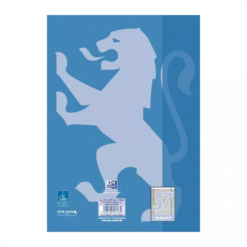 Oxford cuaderno escolar Lineatur 37 rayado DIN A4 con margen interior y exterior 16 hojas