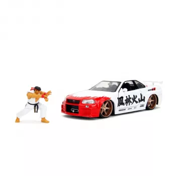 Jada Street Fighter Ryu 1:24 Nissan Skyline GTR coche de metal fundido con figura