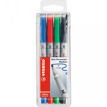 STABILO OHPen - 4 unidades - negro - azul - verde - rojo - redondo - medio - 1 mm - tinta base agua