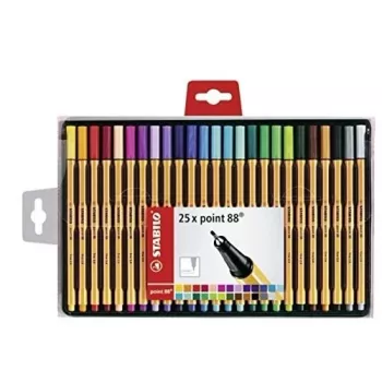 STABILO point 88 Set de rotuladores fineliner - 30 colores surtidos - 0,4 mm - punta de fieltro con recubrimiento metálico - tinta base agua - cuerpo hexagonal - capuchón ventilado - estuche de cartón