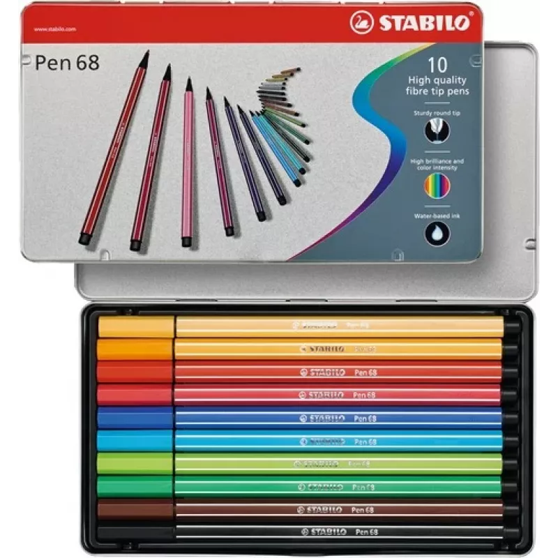 STABILO Pen 68 Rotulador de fibra - 1 mm - 10 colores surtidos