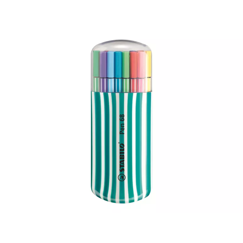 STABILO Pen 68 set de rotuladores 20 colores surtidos caja de plástico Zebrui turquesa 1 mm grosor de trazo