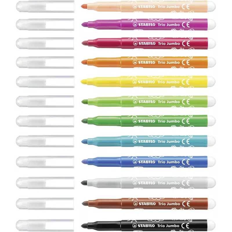 STABILO 380/12 set de rotuladores fineliner 12 colores diferentes (negro, azul, marrón, verde, cian claro, verde claro, naranja, melocotón, rosa, rojo, blanco, amarillo) punta de 0,4 mm tinta a base de agua estuche de plástico