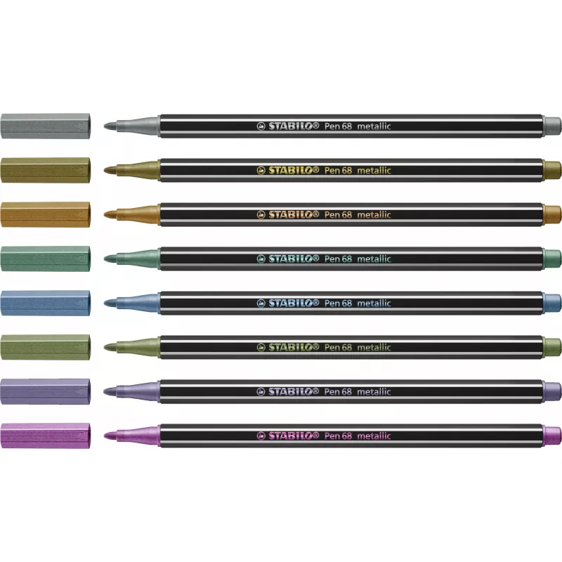 STABILO Pen 68 Metallic set de rotuladores - medio - 8 colores metálicos diferentes - punta redonda - 1,4 mm de grosor de trazo