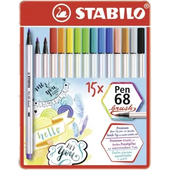 STABILO Pen 68 Brush - 15 colores - surtidos - tinta base agua - Alemania - adultos y niños