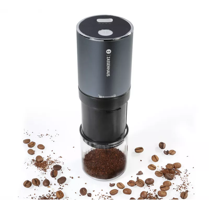 Molinillo de café Zassenhaus Mini Master USB, mecanismo cónico cerámico, recargable, negro/plata
