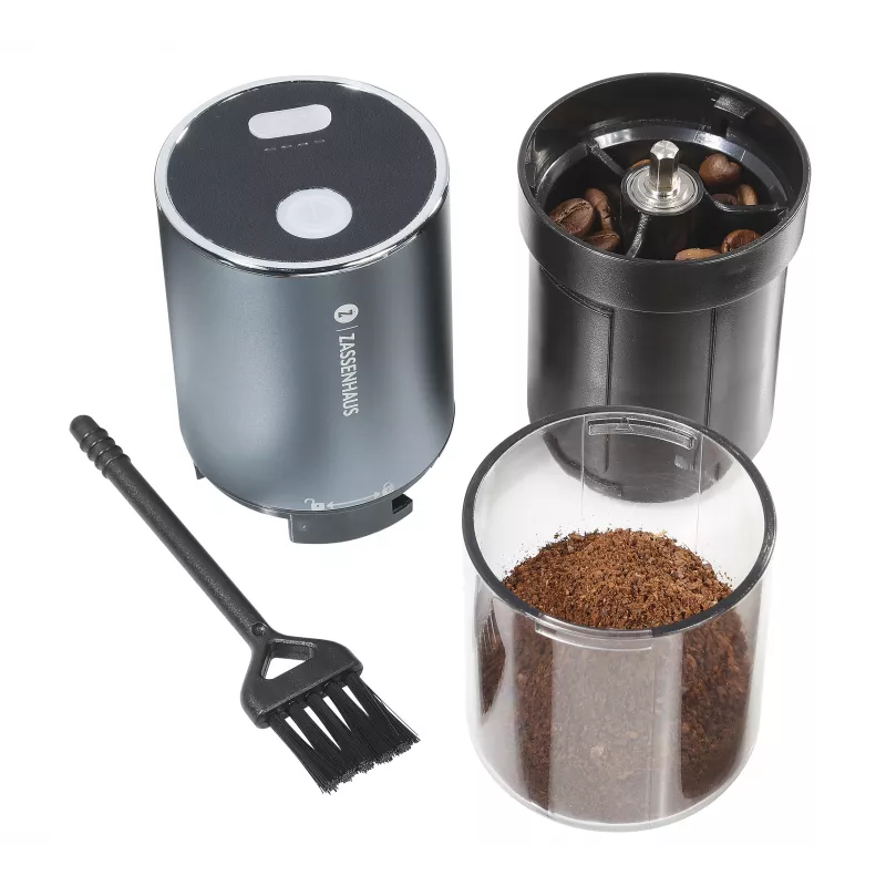 Molinillo de café Zassenhaus Mini Master USB, mecanismo cónico cerámico, recargable, negro/plata