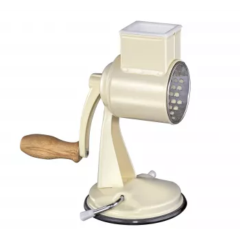 Rallador de tambor Zassenhaus Classic Cream – rallador rotativo de 3 tambores con tambores de acero inoxidable, base de succión, manivela ergonómica