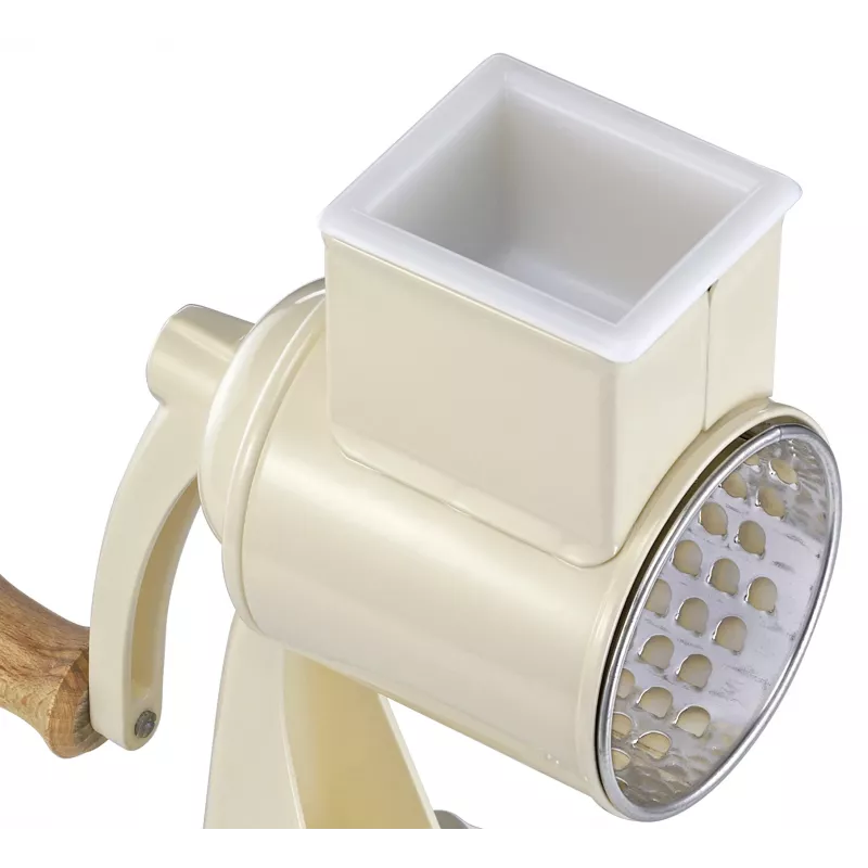 Rallador de tambor Zassenhaus Classic Cream – rallador rotativo de 3 tambores con tambores de acero inoxidable, base de succión, manivela ergonómica