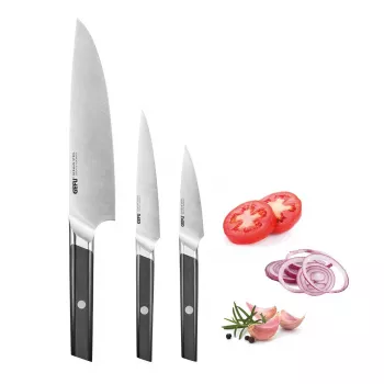 GEFU ACURO Set de 3 cuchillos - cuchillo de cocina, cuchillo multiusos y cuchillo pelador