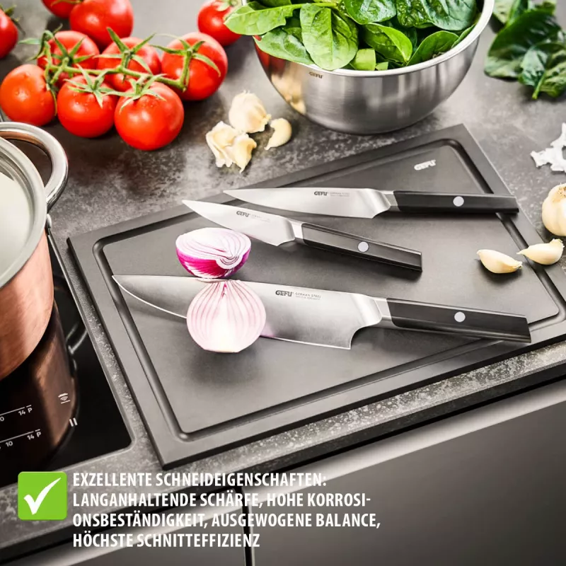 GEFU ACURO Set de 3 cuchillos - cuchillo de cocina, cuchillo multiusos y cuchillo pelador