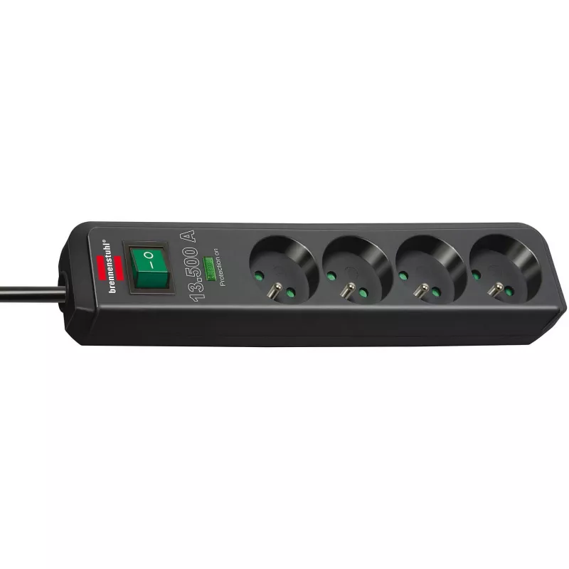 Brennenstuhl Eco-Line Regleta de Enchufes 4 Tomas con Protección contra Sobretensiones 1,5m Negra 13,5kA