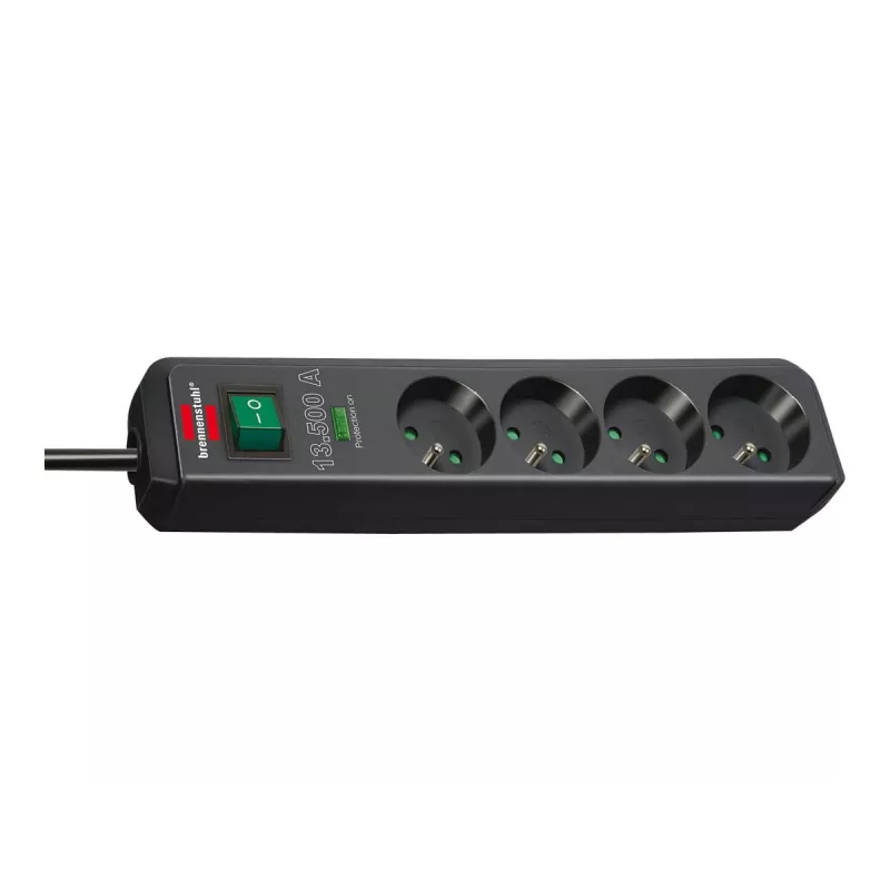 Brennenstuhl Eco-Line Regleta de Enchufes 4 Tomas con Protección contra Sobretensiones 1,5m Negra 13,5kA