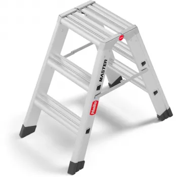 Hailo Master D80 escalera de tijera plegable de doble cara 2 x 3 peldaños, aluminio, 150 kg de capacidad, EN 131