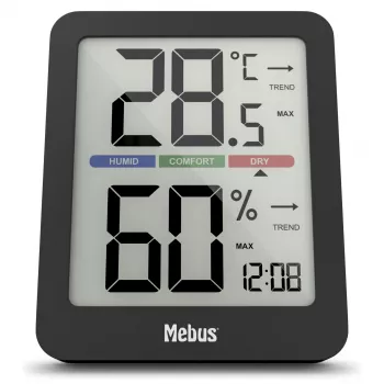 Mebus 11115 termohigrómetro analógico de pared, termómetro de interior y medidor de humedad con indicación de zona de confort - blanco/plateado