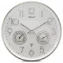 MEBUS 12989 reloj de pared radiocontrolado con termohigrómetro, marco plateado, esfera blanca, DCF77