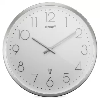 MEBUS 19776 Reloj de pared radiocontrolado plata/blanco