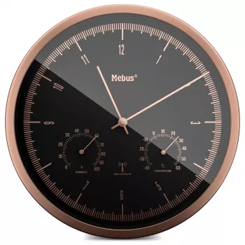 MEBUS 19778 Reloj de pared radiocontrolado con termo-higrómetro, plata/negro, pantalla LCD, DCF77