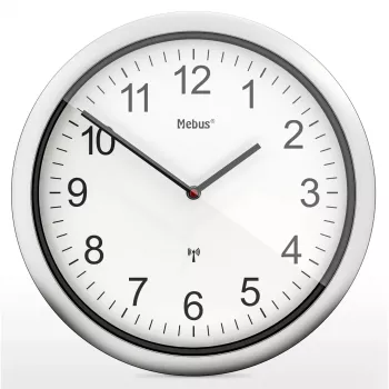 MEBUS 19809 Reloj de pared radiocontrolado blanco/plata
