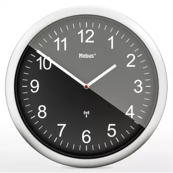 MEBUS 19812 Reloj de pared radiocontrolado negro/plata