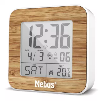Mebus 27247 despertador digital radiocontrolado, blanco/aspecto madera