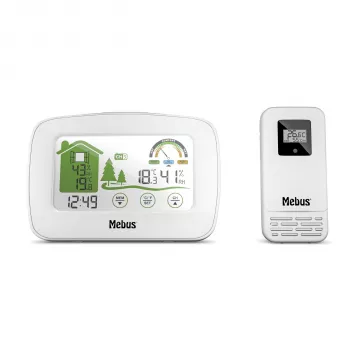 MEBUS 40903 Estación meteorológica radiocontrolada con sensor exterior, pantalla LCD, reloj radiocontrolado DCF, previsión meteorológica, fase lunar, negro