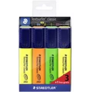 STAEDTLER Textsurfer Classic 3+1 Promopack Set de rotuladores fluorescentes, punta biselada, 1.0-5.0 mm, colores surtidos