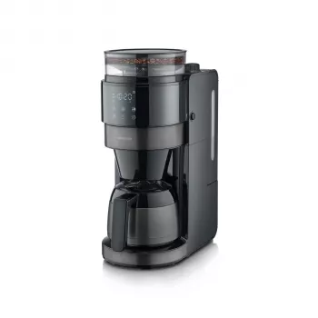 SEVERIN Cafetera de filtro con molinillo integrado, 1000 W, 8 tazas, jarra térmica, negro/acero inoxidable