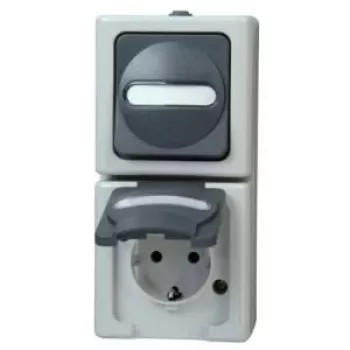 HEINRICH KOPP combinación interruptor-toma vertical de superficie apta para ambientes húmedos IP44 gris (130856009)