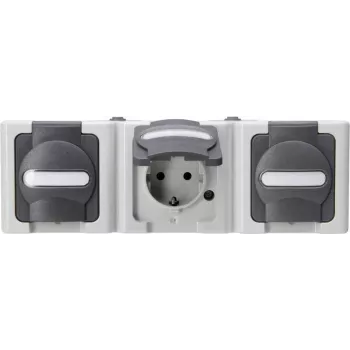 HEINRICH KOPP regleta de superficie 3 tomas, IP44, gris, horizontal, Schuko tipo F, con protección infantil (131356005)