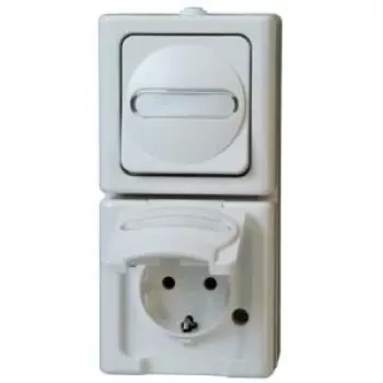 HEINRICH KOPP combinación interruptor vertical/toma Schuko de superficie para zonas húmedas IP44 Arctic White (130802000)
